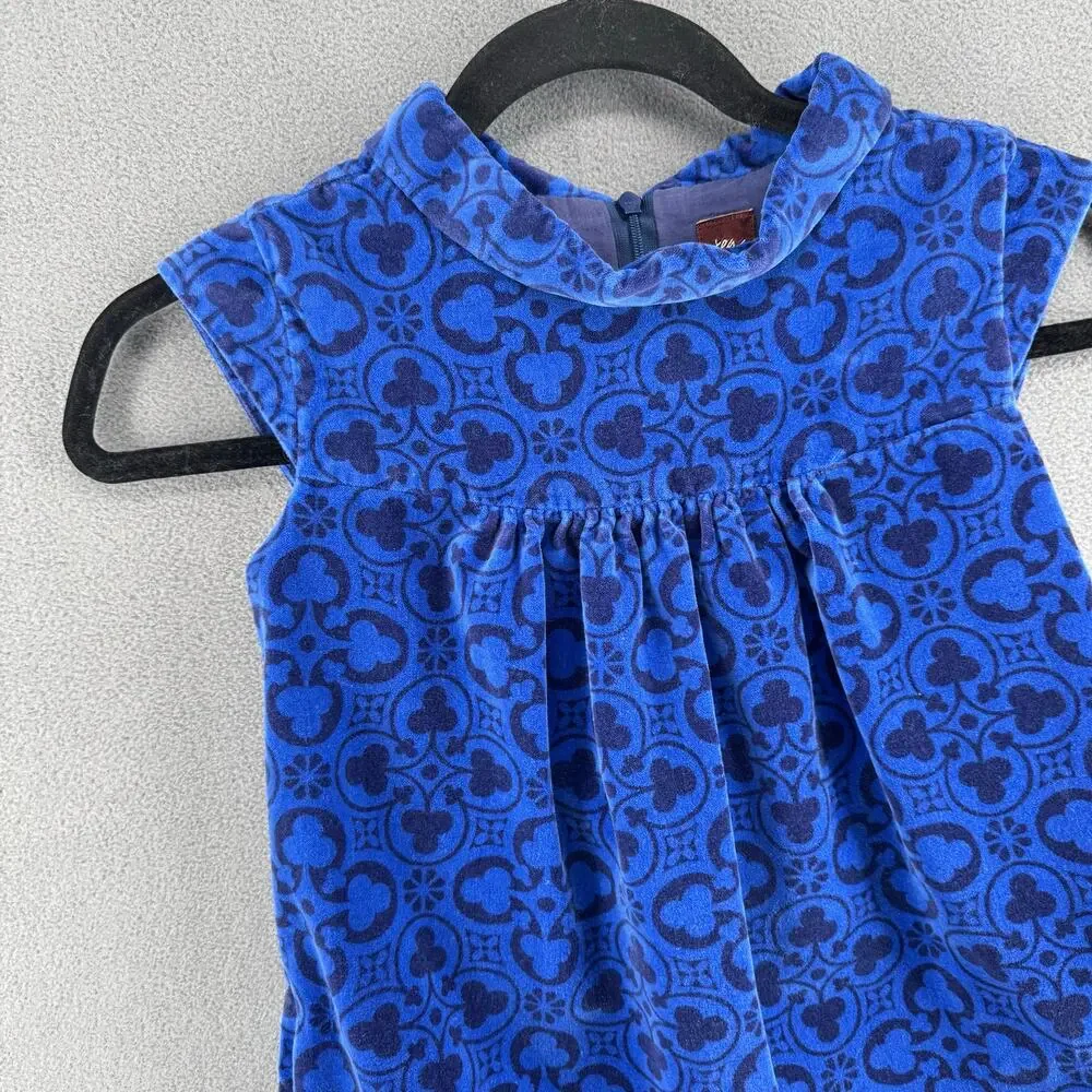 Tea Collection Blue‎ Velvet Patterned Dress Girls 7 Pockets Soft Sleeveless